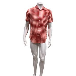 Lacoste Mens Orange Gingham Check Plaid Button Shirt